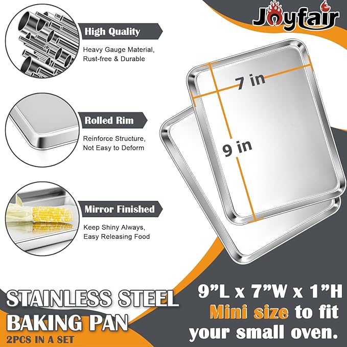 2Pcs Baking Sheet Pan Set, Joyfair Stainless Steel Cookie Sheets, Commercial Metal Pans Toaster