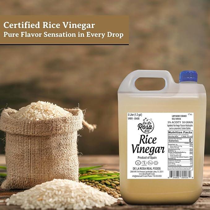 De La Rosa Rice Vinegar 5% Acidity, Kosher, Rice Vinegar for Cooking, Sushi, Salad Dressings and