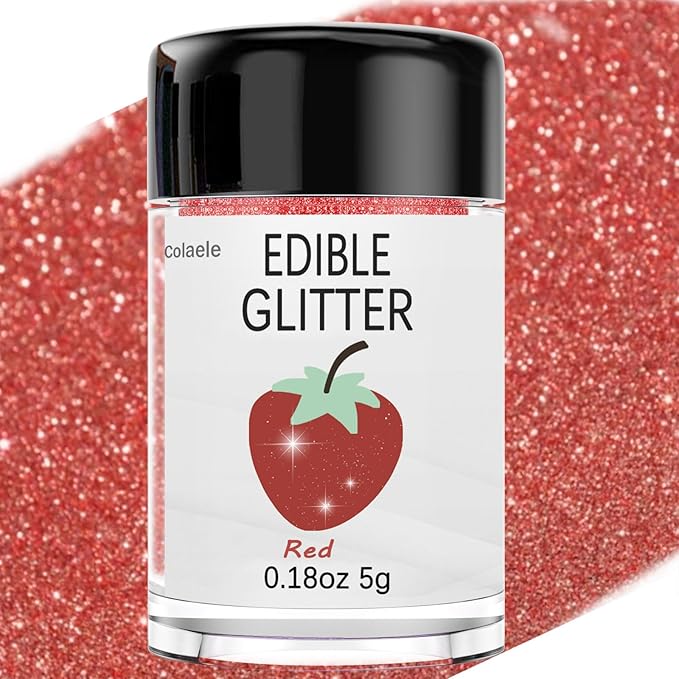 Red Edible Glitter Glimmer Powder for Cakes Drinks - Colaele 5 grams Food Grade Luster Dust