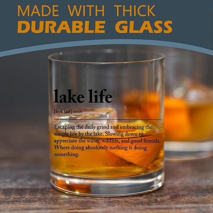 kunlisa Lake Lovers Gifts Whiskey Glasses, Lake House Decor and Gifts, Lakeside Definition 10 oz