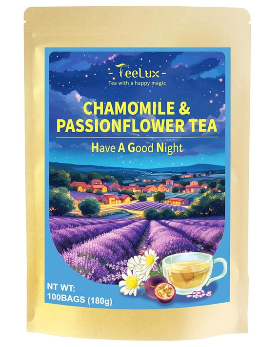 TeeLux Chamomile Passionflower Tea, Caffeine Free Tea with Lemon Balm, Spearmint, Valerian Root