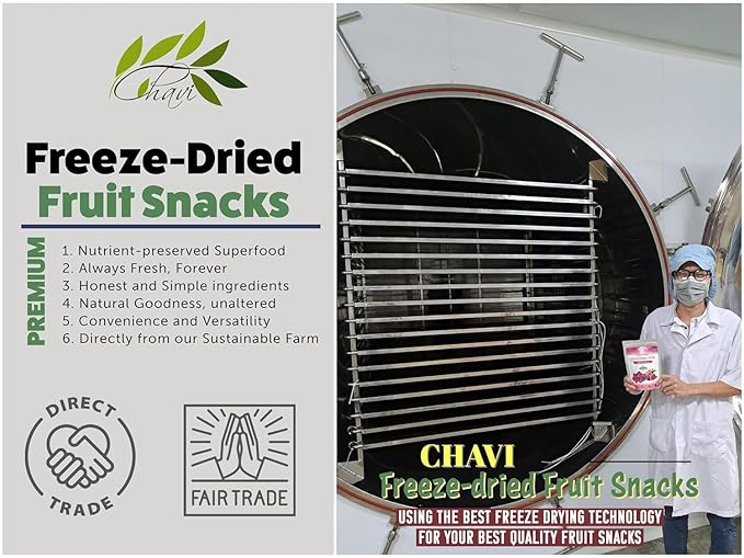 CHAVI Freeze-Dried Diced Dragon Fruit Snack - Pack of 2 x 2 oz - Healthy 1 Ingredient Superfood
