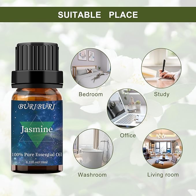 BURIBURI Jasmine Essential Oil, 100% Pure, Undiluted, Natural, Organic Aromatherapy Jasmine Oils