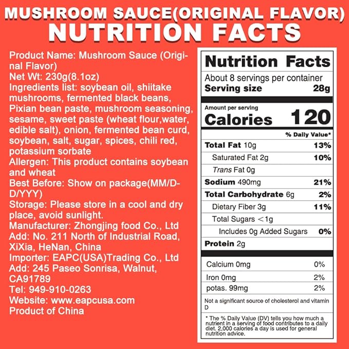 Umami Mushroom Sauce (Chunky Texture), Bold Flavor, Mushroom in Oil, Ready to Eat and Use as Sauce