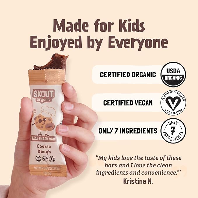 Skout Organic Cookie Dough Kids Snack Bars (18 Pack) | Organic Kids Snack Bars | School Snacks &