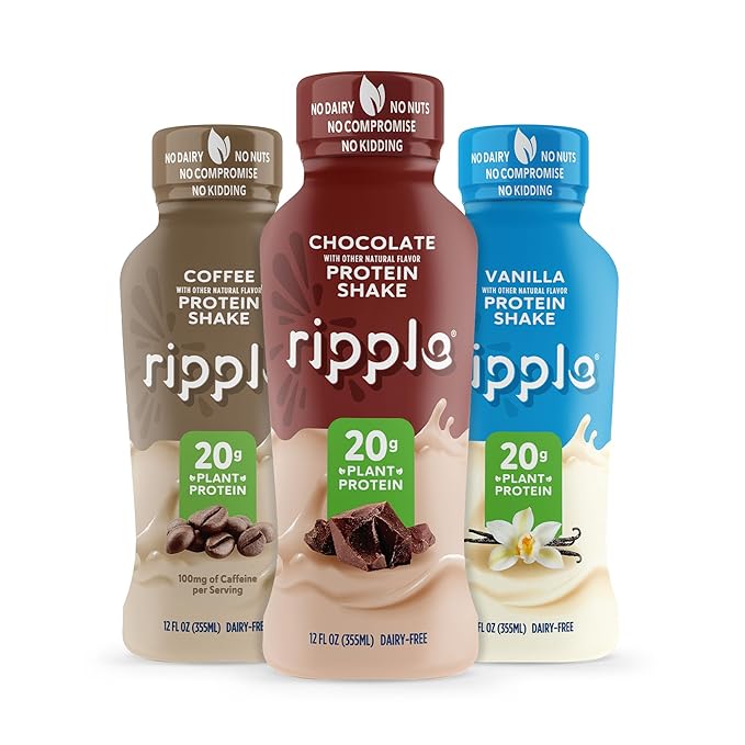 Ripple Plant Based Protein Shake Variety Pack | 20g of Quality Sourced Pea Protein, Calcium Rich |