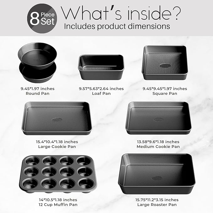 Nonstick Baking Pans Set, 8-Piece Stackable Bakeware Sets, Non-Toxic Oven Pan Set, Includes Baking