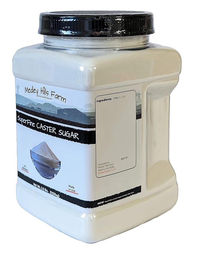 Superfine Caster Sugar By Medley Hills Farm in Reusable Container 2.5 lbs. - superfine sugar for