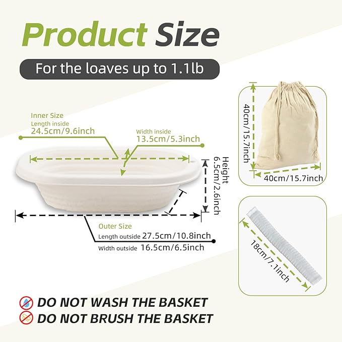 6x 11inch Oval Pulp Bread Proofing Basket Sourdough Banneton Brotform with Linen Liner Cloth Cover