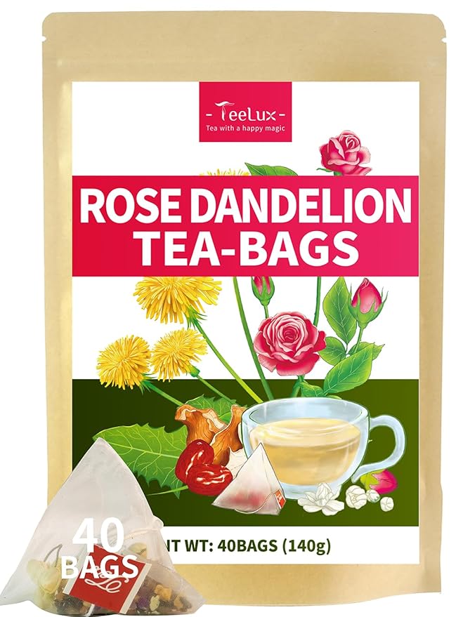 Teelux Dandelion Leaf & Root Tea with Orange Peel, Rose, Jasmine, Red Date, Caffeine Free, Mellow &