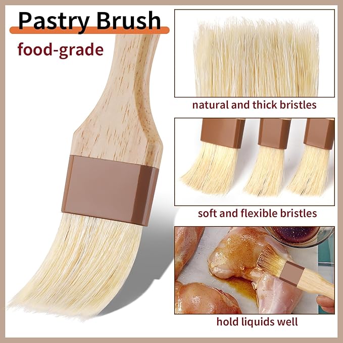 3 Pcs Pastry Brush, Natural Bristle Basting Brush, Cooking Brush, Food Brush, Butter Brush, Baster