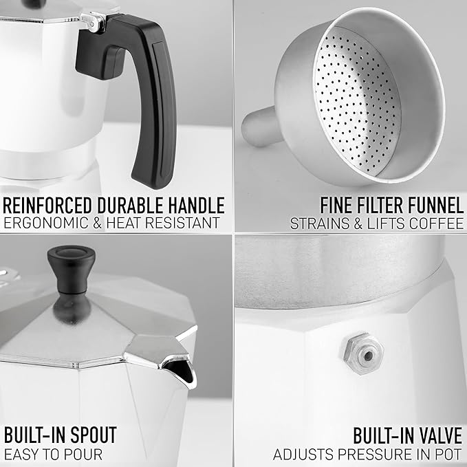 Zulay Moka Pot Espresso Stovetop Coffee Maker - Leak-Proof, Stainless Steel, Easy to Clean, Heat