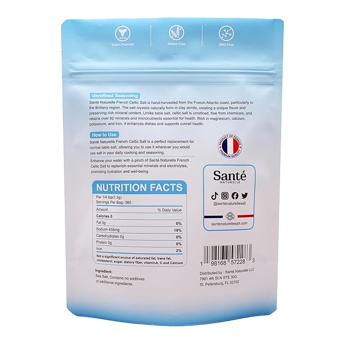 Sante Fine Ground Sea Salt From the Celtic Sea - 1.1lb (18oz) Unrefined French Sea Salt Organic