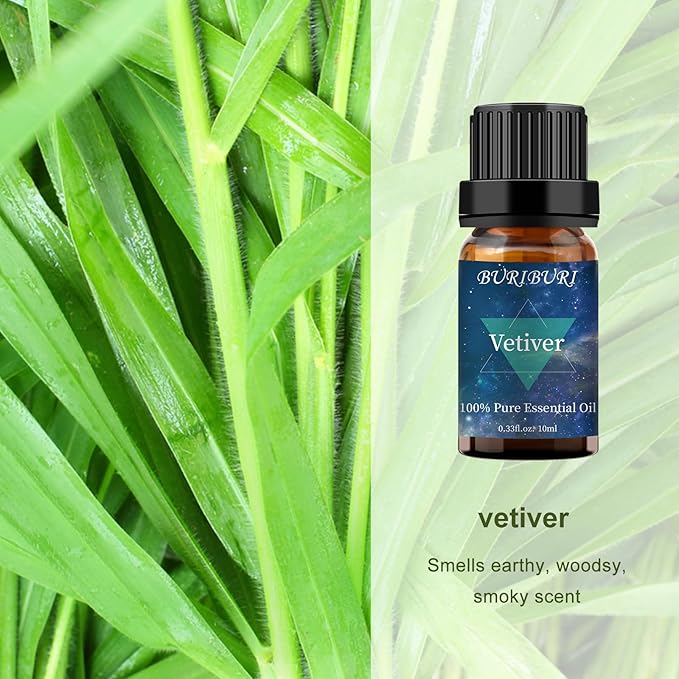 BURIBURI Vetiver Essential Oil Organic for Diffuser, Skin, Candle Soap Perfume Making - 100% Pure