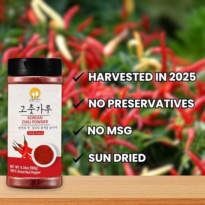 Asiatic Dishes Gochugaru Korean Red Pepper Flakes ??6.34oz Bottle of Sun-Dried Chili Powder for