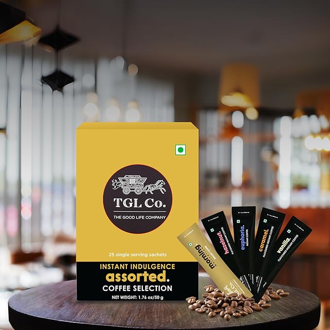 TGL Co. Assorted Instant Coffee Sticks – 25 Sachets | 5 Varieties (Flavored & Classic) |