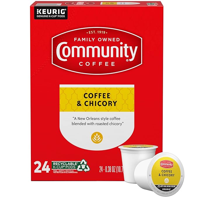 Community Coffee & Chicory 24 Count Coffee Pods, Medium-Dark Roast, Compatible with Keurig 2.0