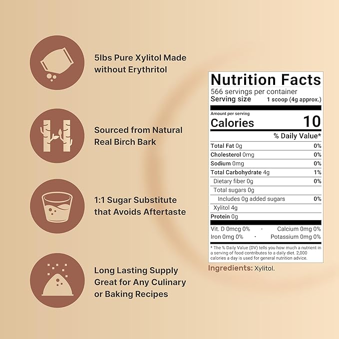 NatureBell Xylitol Sweetener, 5lbs | Natural Birch Crystal Source ??1:1 Sugar Substitute ??Sweet