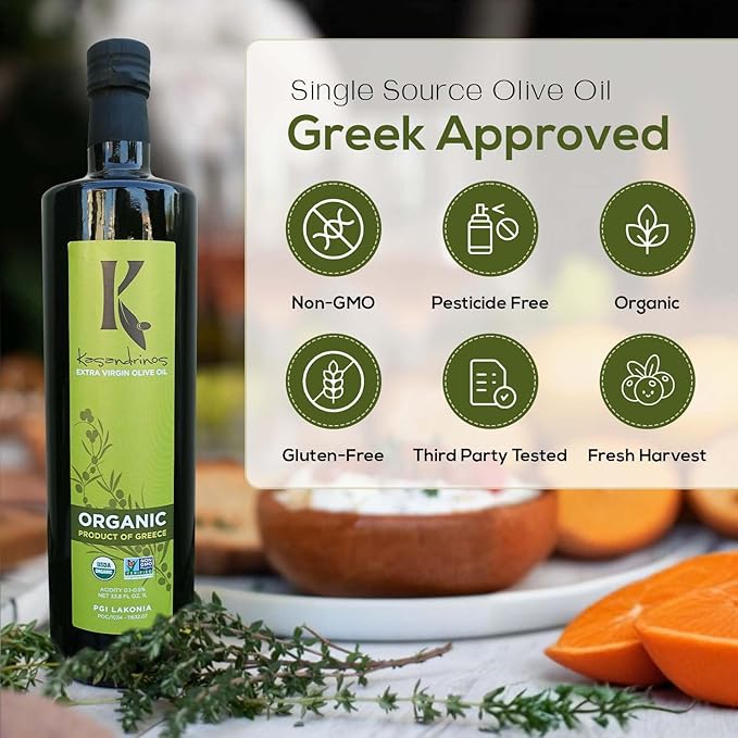 Kasandrinos Organic Olive Oil Extra Virgin, Polyphenol Rich Greek Olive Oil, 100% Organic First