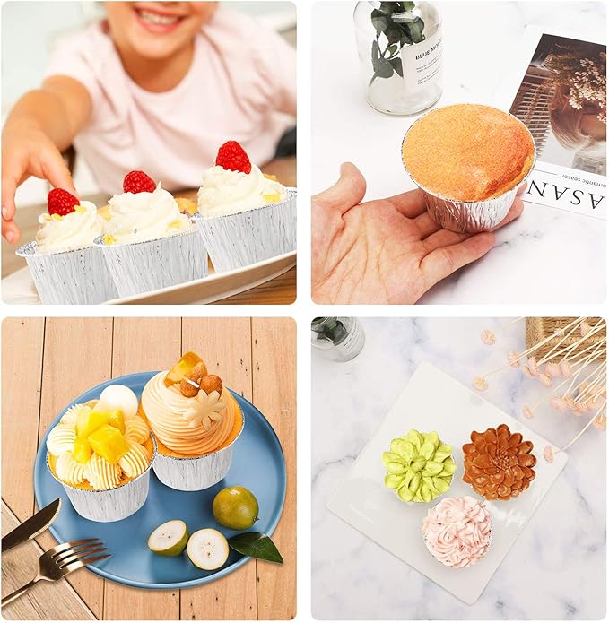EUSOAR Aluminum Cupcake Liner, 3.5 Ounce 100Pcs Disposable Aluminum Foil Baking Cups, Ramekin