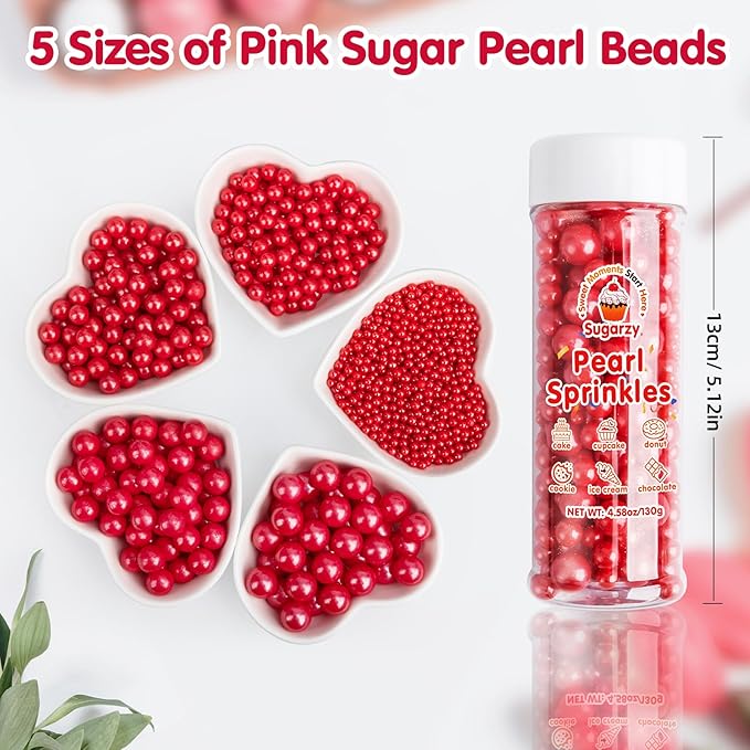 Red Pearl Sprinkles,Edible Pearl Sugar Sprinkles,Baking Edible Cake Decorations,Cupcake