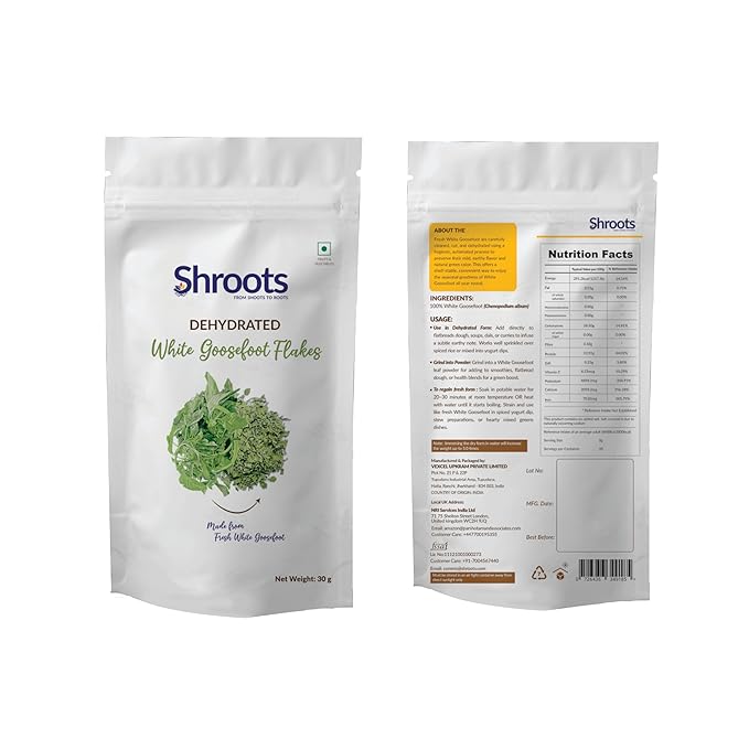 SHROOTS Dehydrated Bathua Leaves Flakes Pure Vegetarian Gluten-Free No Added Salt Easy Cooking