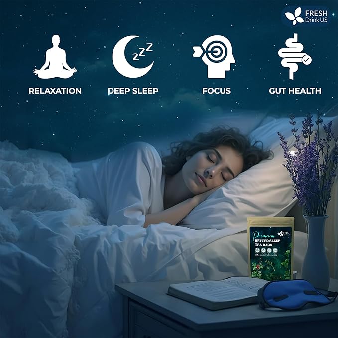 FreshDrinkUS, Premium 55 Tea Bags Better Sleep Herbal Tea | Caffeine-Free Loose Leaf Blend with