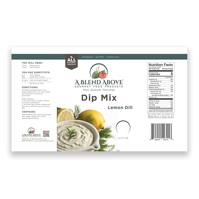 A Blend Above Dip Mix - Cucumber, Lemon Dill, Asiago Roasted Garlic, Spinach Parmesan, and Twice