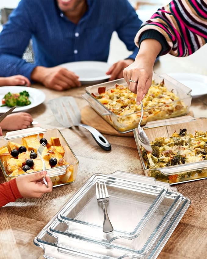 NUTRIUPS 8.5in x 8.5in Square Baking Dish Pans Glass Bakeware Glass Microwave Casserole Dish with