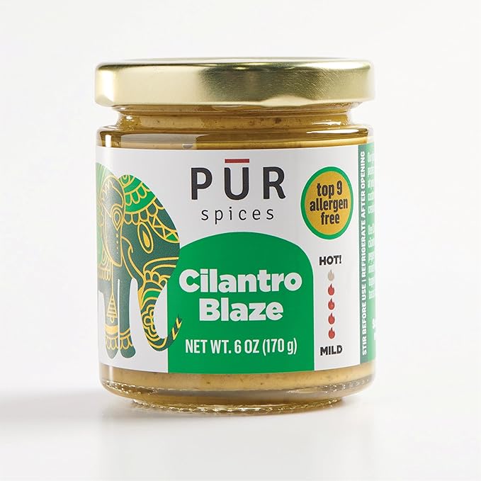 PUR Spices Cilantro Blaze I Hot Sauce & Tangy Cilantro Chutney I Fresh Cilantro, Garlic, Lime and