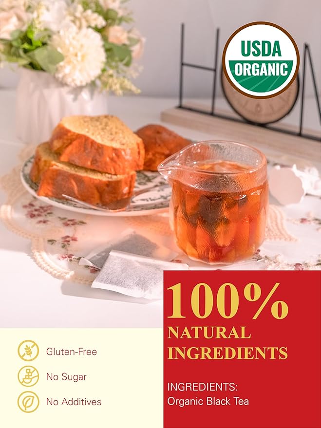 GLDNT Organic Black Tea Bags, Natural Organic Black Tea, Smooth & Mellow Flavor, Caffeinated, Hot &