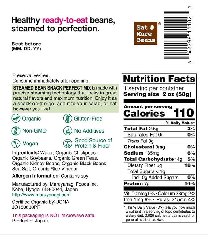Steamed Bean Snack Series - PERFECT MIX ( Organic Chickpeas, Organic Soybeans, Organic Green Peas