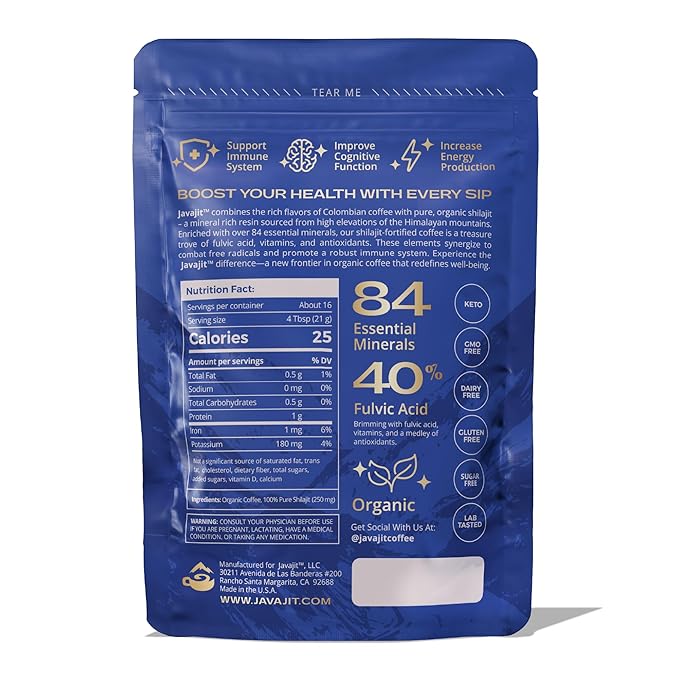 Colombian Coffee with Shilajit ??Medium Roast Organic Ground Coffee, Energy & Immunity Boost, 250mg