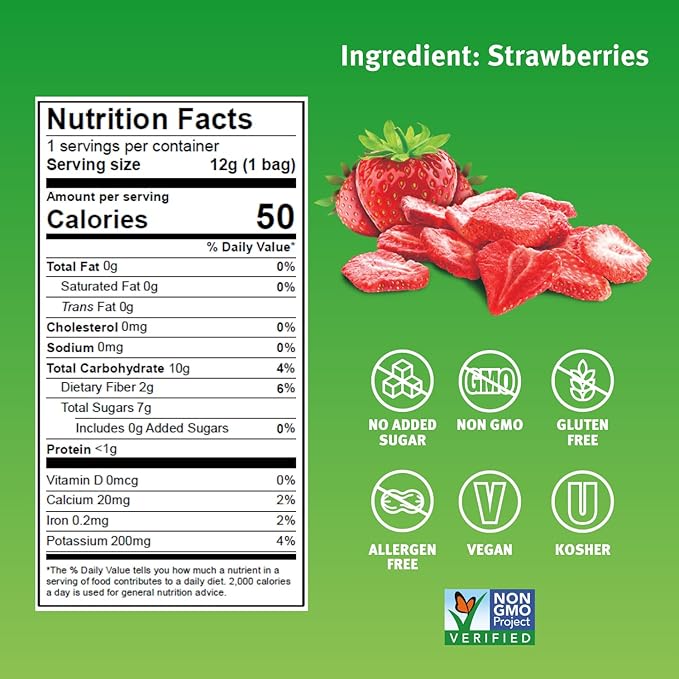 Crispy Green Natural Freeze-Dried Fruit, Strawberry Single-Serve, No Sugar Added, 0.42 Ounce (Pack