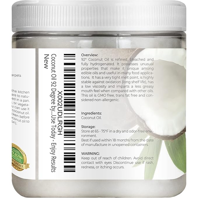velona Coconut Oil 92 Degree 8 fl oz | 100% Pure and Natural Carrier Oil | in jar | Refined, Cold