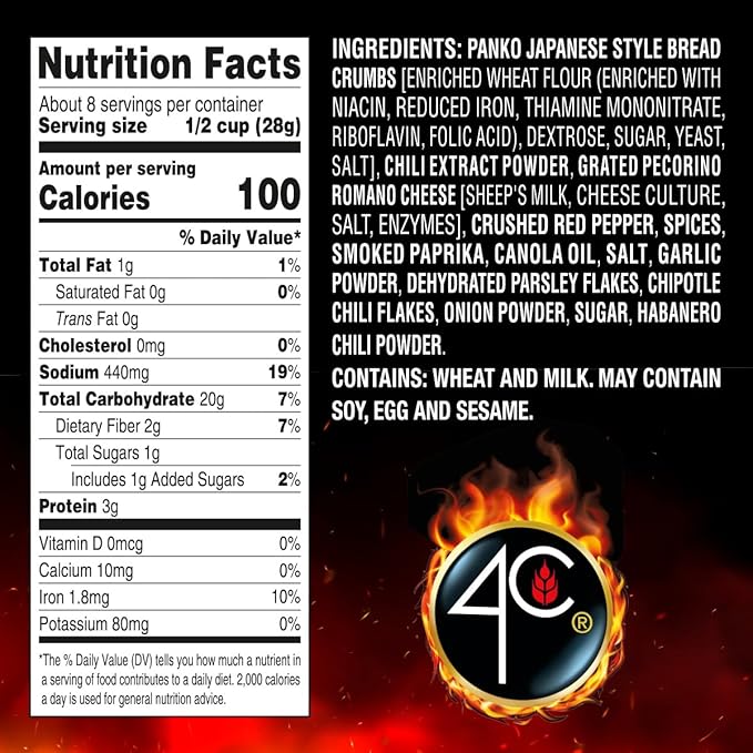 4C Premium Spicy Bread Crumbs, Spicy Panko Plain 1 Pack, Flavorful Crispy Crunchy, Value Pack (8
