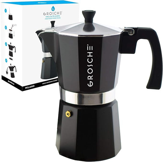 GROSCHE Milano Stovetop Espresso Maker Moka pot 12 espresso Cup - 23.6 fl oz, Black, Cuban Coffee