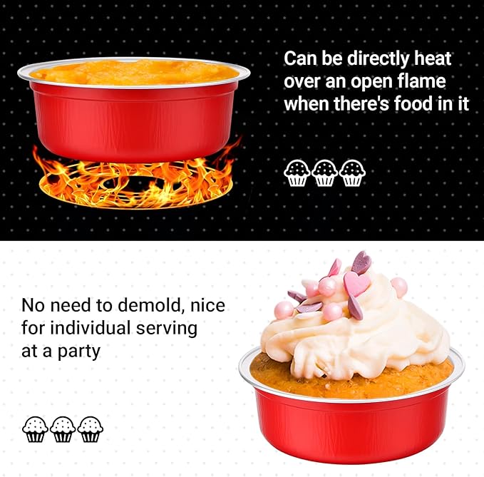 Beasea Ramekins with Lids, 20 Pack 8.8oz 260ml Disposable Aluminum Cups for Baking 4 Inch Small