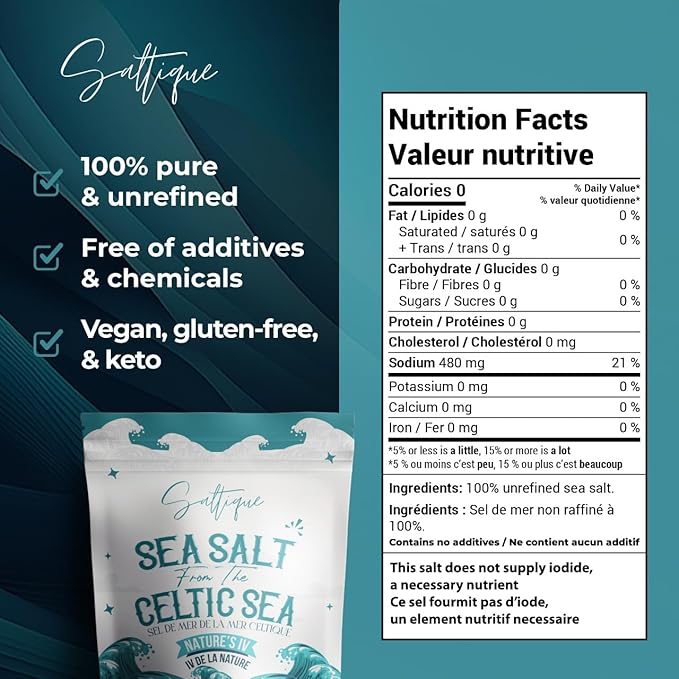 French Sea Salt Fine ground From the Celtic Sea 5lb- 100% Natural and Unrefined - Hand-Harvested