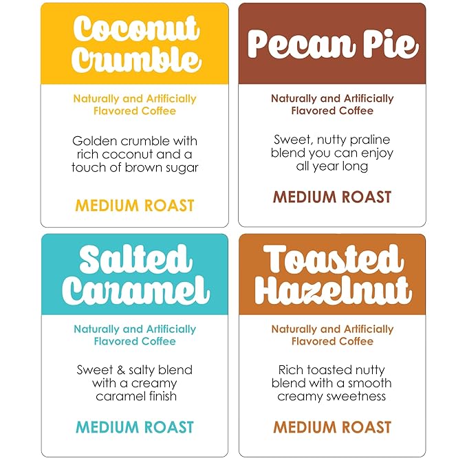 Donut Café - Gourmet Coffee Medium Roast Flavored Variety Pack – Pecan Pie, Coconut Crumble, Salted