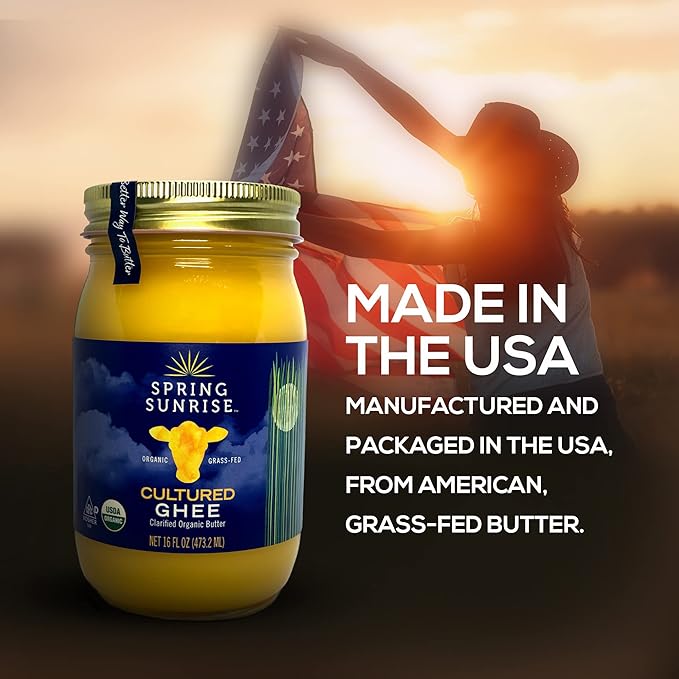 Spring Sunrise Grass Fed Organic Cultured Ghee - USDA Certified Clarified Butter - Keto & Paleo