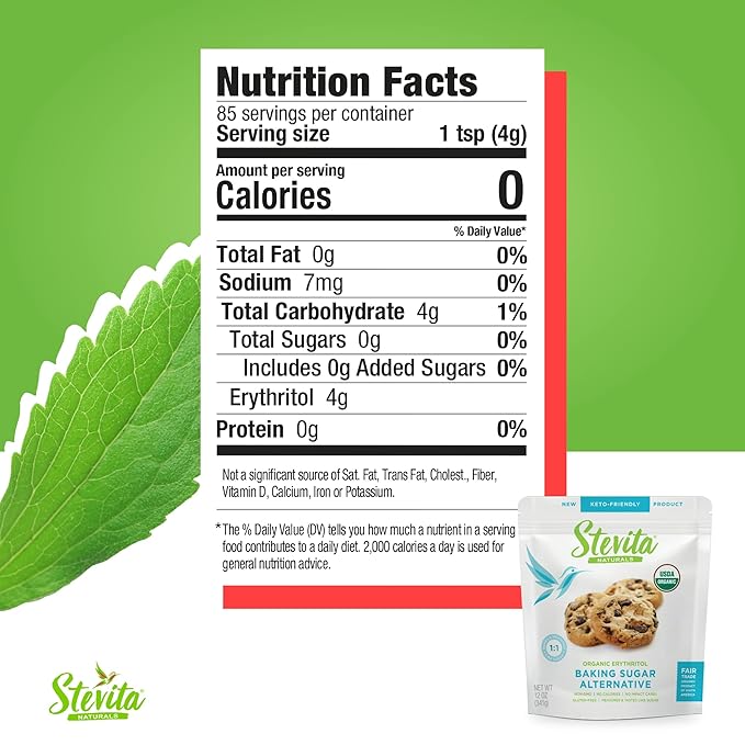Stevita Organic Erythritol Bake-It-Better Pouch - 12 oz - Baking Sugar Alternative with Stevia &