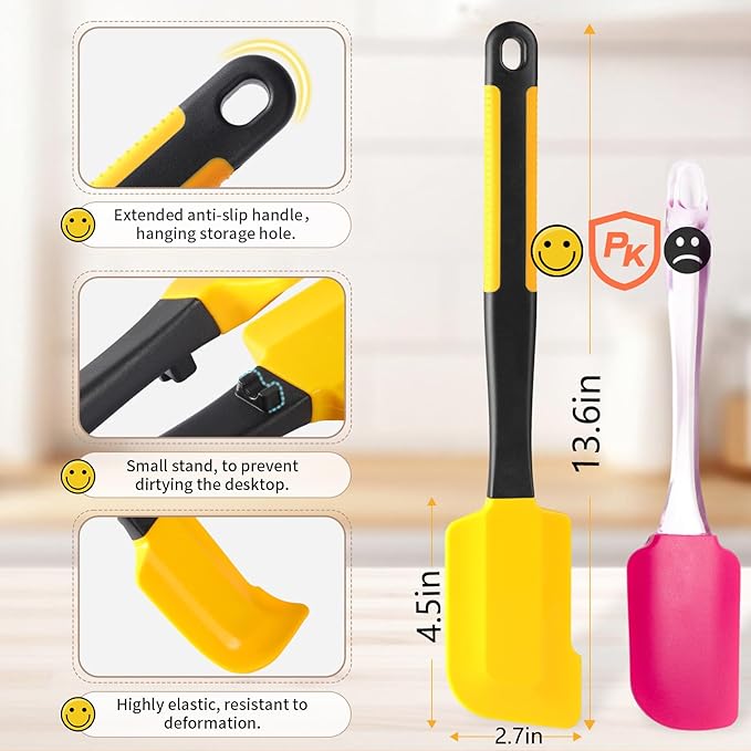 Extra Long Silicone Pastry Brush+Spatula - Heat Resistant, for Baking, Scraping, Mixing, BBQ