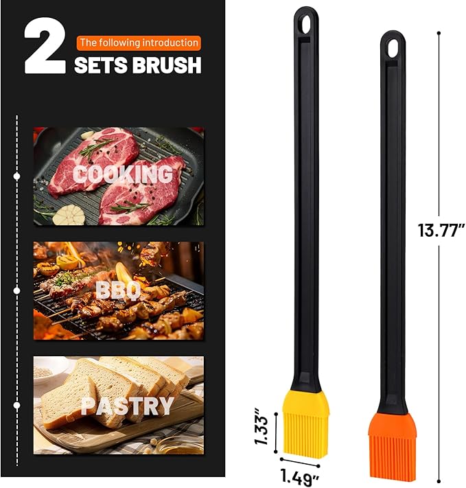 AmoreAngel CRAFTS 14 Inch Two Tone Silicone Basting Brush, Grill Brush with Non Slip Grip Long