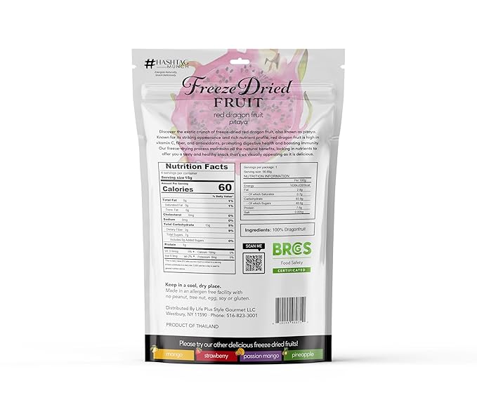 Healthy Freeze Dried Wild Red Dragon Fruit Candy 2-Oz No Sugar Added Gluten Free Non GMO Kosher