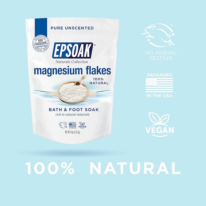 Epsoak Naturals Collection Magnesium Flakes for Foot Spa & Relaxing Bath, 4 lb, 100% Natural &
