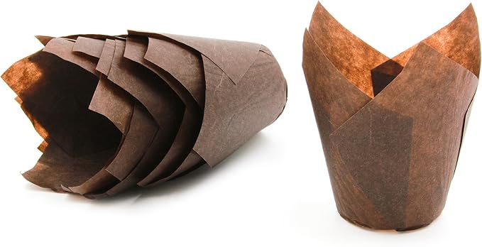 Brown Tulip Baking Cups, Medium Size, for Muffins, Cupcakes, Eco Friendly, Disposable, Non-Stick