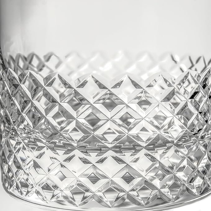 Rolf Glass Diamond On the Rocks Glass | 11oz Luxury Whiskey Glasses | Diamond-Wheel Engraved and