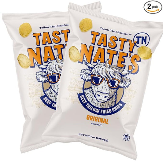 Tasty Nate???Beef Tallow Potato Chips - Original Sea Salt, Fried in 100% Beef Tallow - Seed Oil