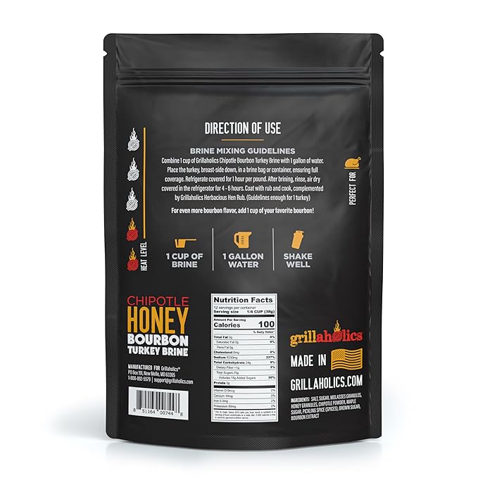 Grillaholics Chipotle Honey Bourbon Turkey Brine Kit – 16 oz Bag for Smoking, Roasting, Grilling &